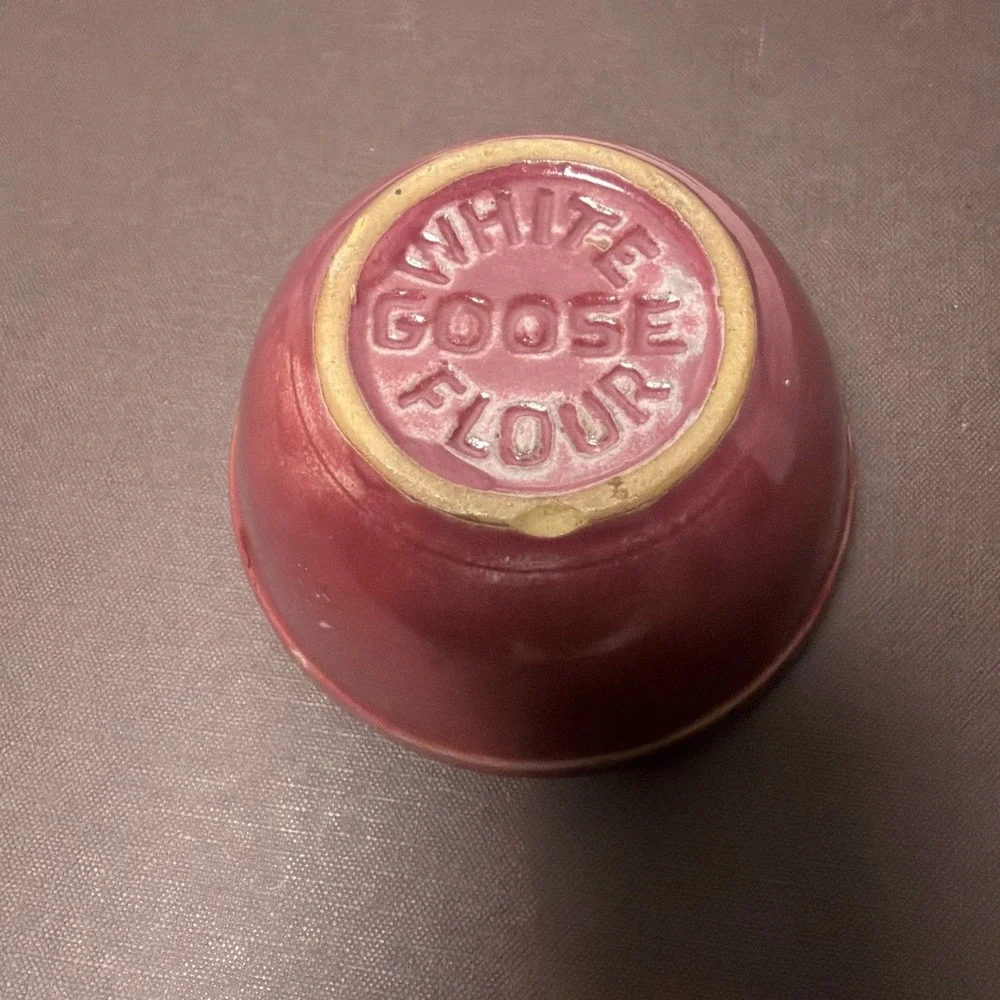 Vintage White Goose Flour Mauve Stoneware Promotional Recipe Ingredients Bowl